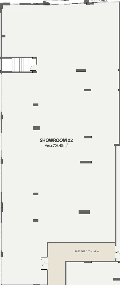 Showroom 02 outline on the ground floor plan